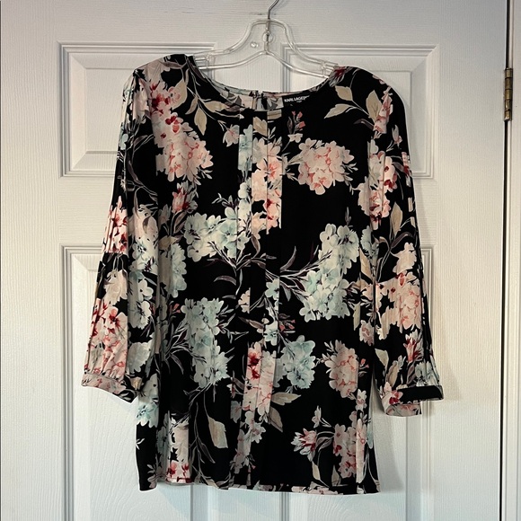 Karl Lagerfeld Tops - Karl Lagerfeld Black Floral Blouse
